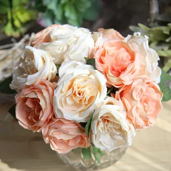 Artificial Rodada Rose Flores De Casamento Da Noiva Segurando O Buquê De Simulação De Seda, Casa De Festa Viva O Vaso De Planta De Decoração De Interiores
