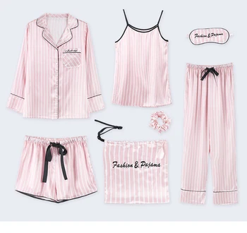 A moda de Pijamas Pijamas para Mulheres Pijamas Pijamas Mulheres de Seda, Casa Casual Wear Mulheres 7pcs Pijama Conjuntos