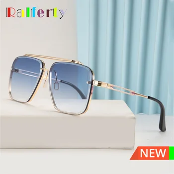 Ralferty Praça Óculos de sol Para Homens Vintage da Marca de Luxo de Metal Azul Gradiente uv400 Retro Óculos de Sol Masculino, as Mulheres Tons Oculos