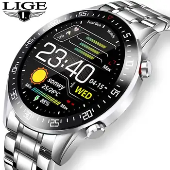 LIGE 0160 de Luxo Círculo Completo de Design de Tela sensível ao Toque IP68 Impermeável Fitness Esportes Reloj Smart Watch