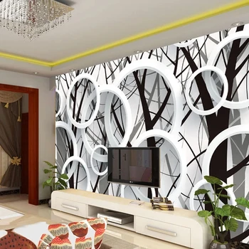 Papel de Parede personalizado 3D Estereoscópico Resumo Círculos Árvore Sofá da Sala de TV pano de Fundo Murales Papel De Parede