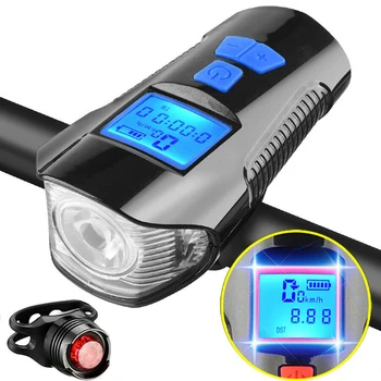 USB Recarregável de Bicicleta Farol lanterna traseira Conjunto Com Chifre Velocímetro Odômetro Bicicleta de Cauda Luz se Encaixa em Toda a Montanha e Estrada de Bicicleta