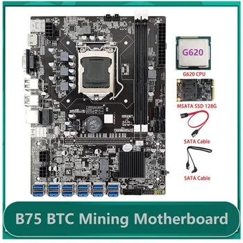 B75 ETH de Mineração placa-Mãe LGA1155 12XPCIE Para Adaptador USB+G620 CPU+MSATA SSD de 128 G+Cabo SATA B75 BTC Mineiro placa-Mãe