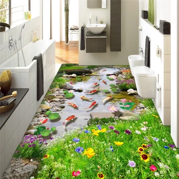 beibehang Carpa flores de lótus de Pedra Parque impermeável auto-adesivo papel de parede 3d adesivo de pintura Europeia ultra casa de banho