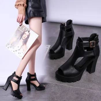Mulheres de salto alto quadrado calcanhar, dedo do pé aberto de cor sólida fivela de senhoras sandálias de 2022, a nova moda de verão casual, sexy sapatos femininos