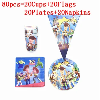 50Pcs/80Pcs Toy Story 4 Woody, Buzz Lightyear, Descartável Festa de Conjuntos de Placas de Papel+Taças+Guardanapos+Bandeiras Crianças da Festa de Aniversário de Suprimentos