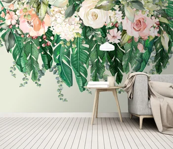 Personalizado na parede do fundo da planta flor folha verde quarto sala de estar de plano de fundo mural de papel de parede mural 3d papel de parede para parede
