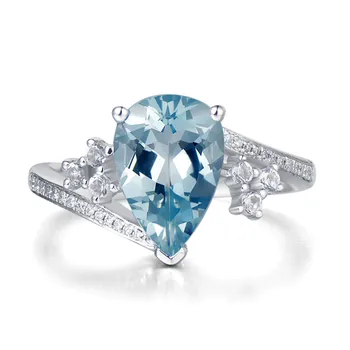 O cristal azul aquamarine pedras preciosas AAA zircão anéis de diamantes para as mulheres de ouro branco cor prata jóias bijoux bague presentes de moda