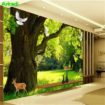 Moderno e minimalista woods, paisagem, natureza, árvore verde pomba foto de papel de parede de sala de estar, televisão de plano de fundo em 3d papel de parede do quarto