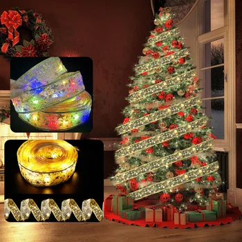 5M LED Dupla Camada de Fadas Seqüências de Luzes de Natal, Laços de Fita para Enfeites de Árvore de Natal de Ano Novo, Natal Decoração da Casa