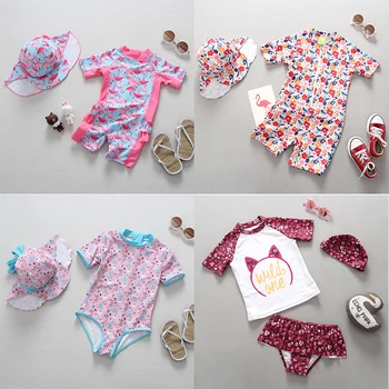 Menina do bebê roupa de Banho de 1 a 6 Anos Recém-nascido Maiô de Uma Peça Proteção UV Crianças maiô Flamingo trajes de banho para Crianças