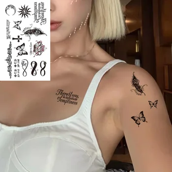 Pequena Tatuagem Adesivos Impermeáveis Transferência Temporária Tatuagem De Pássaro Voador Borboleta Fake Tattoo Planeta Preta Legal Tatuagem Homens Mulheres