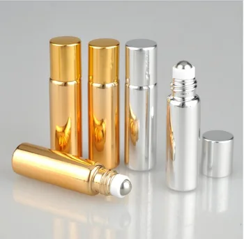 5ML UV gold/silver/volta garrafa de vidro de uma esfera de aço de roll on para os olhos, creme, perfume,óleo essencial/gloss/mel cosméticos de cuidados com a pele