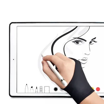 4 Cores Artista Desenho Luva para qualquer Gráficos Tablet de Desenho Preto 2 Dedo anti-incrustantes, Tanto para mão Direita e Mão Esquerda Livre Tamanho