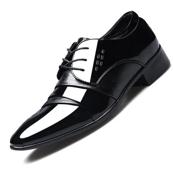Plus Size Mens Sapatos de Couro envernizado Formal Moda masculina Preto Clássico Festa de Sapatos de Casamento Sapatos de Vestido Zapatos De Ante Hombre