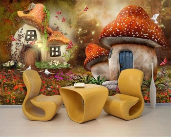beibehang Personalizado Crianças da Casa Mural 3D papel de Parede Mundo de Conto de Fadas Cogumelo Casa TV da Sala de estar de plano de Fundo de papel de Parede 3D