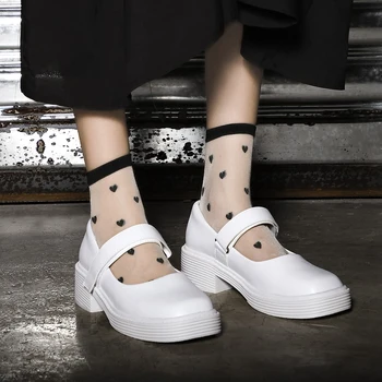 Branco/preto Mary Jane Shoes as Mulheres da Praça de Toe Retro Pu Macio Lolita Girl Mulheres Japonesas Jk Uniforme Sapatos Goth Salto Alto Plataforma