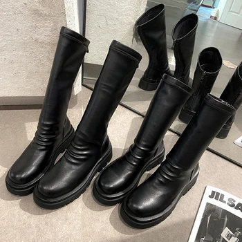 Novo estilo de couro Genuíno Ankle boots Feminina botas, botas femininas 5.5 cm com menor nível de preto de couro sapatos femininos 33-43