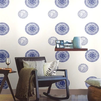 WELLYU Chinesa azul e a branca da porcelana do disco de peixe de flor sala de estudo de papel de parede de quarto de hotel, quarto de fundo da caixa de papel de parede
