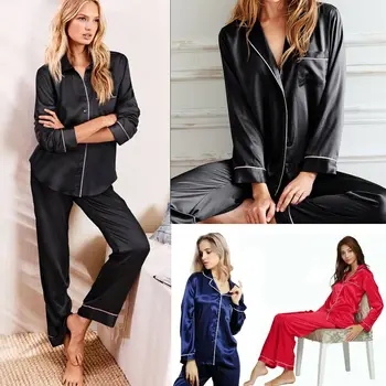 Nova Moda Para Mulheres Senhora De Cetim De Seda Pijama Conjunto De Pijama De Pijamas Roupa De Homewear Loungewear