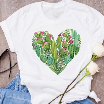 Moda Planta de Cacto Amor Planta Impresso Feminino Clotehs 90 Senhora Vestuário Feminino Tees de Impressão Tops de Verão T-Shirt 29150