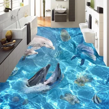 Personalizados em 3D papel de Parede Oceano Mundo, Golfinhos, Tubarões Chão Mural, Sala de estar, casa de Banho em Vinil Auto-adesivo de Piso impermeabilizado Adesivo 3D