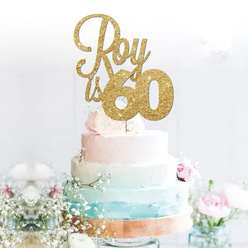 personalizado 60º bolo topper personalizado de brilho de ouro bolo topper marcos de Festa de aniversário, Decorações de Casamento da paty