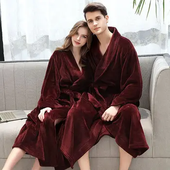 Camisola de Flanela Manto Casal de Outono E de Inverno de Fertilizantes Aumento de Pijama Feminino masculino Grosso Casual Manto Badjas Dames