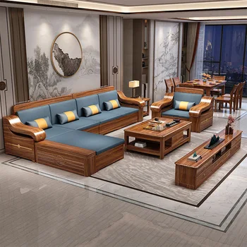 Lousin Moda de ouro Preto, de madeira cheio de madeira maciça sofá da sala de estar combinação pequena família de alta caixa de móveis de arrumação