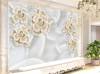 Personalizado 3D mural de papel de parede de luxo flor de diamante sofá da sala de TV fundo pintura de decoração de parede