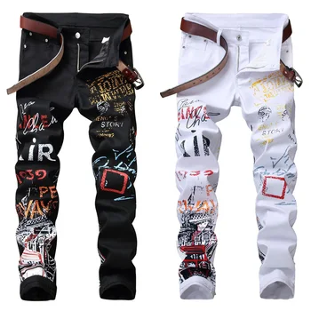 2021 Moda De Impressão Casual Calças Jeans Homens Slim Fit Jeans Calças Jean Corredores De 2019 Homens Hip Hop E Streetwear Calça Roupa Preta