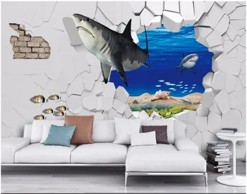 Sala 3d papel de parede personalizado mural Submarino tubarão quebrar a pintura de decoração de parede de fotos de papel de parede para parede 3d murais de parede