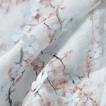1Yard flor de Ameixa 3D flor chiffon bordado tecido ,diy da saia vestido de roupas material,retalhos de pano