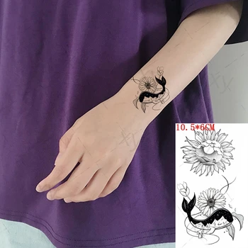 Impermeável da Etiqueta Temporária Tatuagem Baleia Sol Flores Ondas Fake Tattoos o Flash Tatoo no Braço a Mão no Peito Arte Corporal para Mulheres, Homens, Crianças