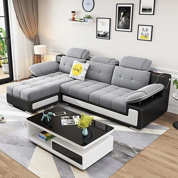 O tecido de sofá sala de estar moderna, simples e pequeno porte duplo móveis combinação conjunto Guifei sofá de canto Nórdicos