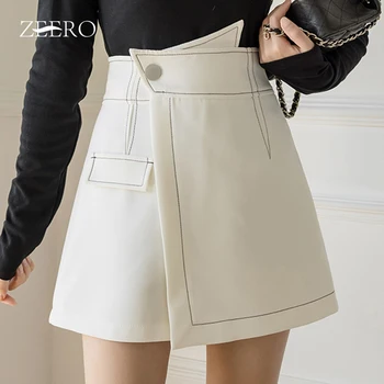 2021 Verão Coreano Moda Mulheres De Branco Slim Mini Saia Feminina De Volta Zipper Irregular De Cintura Alta Falso Bolso Casual De Uma Linha De Saias