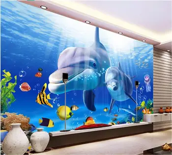 3d papel de parede personalizado mural de parede de pano Azul oceano dolphin TV na parede do fundo da imagem de papel de parede para parede 3 d foto de papel de parede