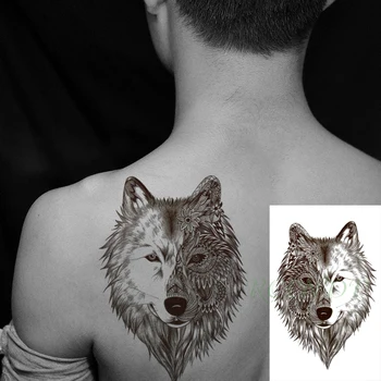 Impermeável da Etiqueta Temporária Tatuagem de Flores Cabeça de Lobo Grande Animal Falso Tatto Flash Braço uma Tatuagem para Mulheres, Homens