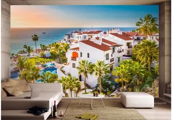 Personalizado mural de fotos em 3d papel de parede ilha espanhola de villa paisagem decoração de sala de estar em 3d murais de parede papel de parede para parede 3 d