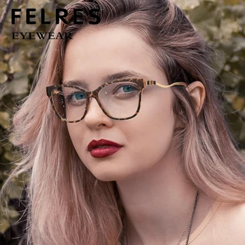 FELRES Mulheres TR90 Quadro Óculos com Design da Marca Anti-Luz azul Óculos para Senhoras Cats Eye Clássico Óculos F2063