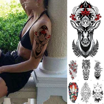 1Pcs da Etiqueta Temporária Tatuagem de Rosas Morte Flash Impermeável Tatuagens Veado Totem Arte no Corpo, Braço Falsa Tatoo Mulheres Homens