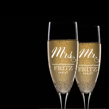 2pc/set Personalizado Mr. E Mrs. Casamento Brinde Flautas, de Casamento Copos de Champanhe Personalizadas Flautas,Gravado Casamento Flautas