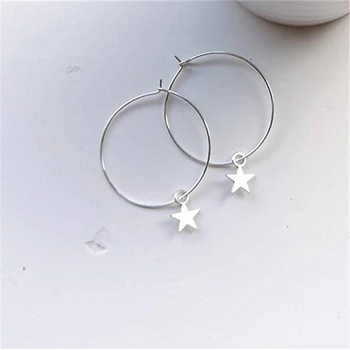 Estrela de Brincos de argola de Prata Simples Cor de 30mm de diâmetro de Aros com Pequenas Estrelas Charme Dangle Brincos de