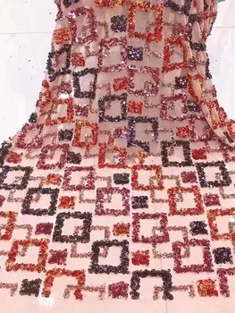 Alta qualidade de tecido de Paetês franceses Trecho de malha de rendas /Formulário de lantejoulas Africano, a Nigéria tecido para vestidos de noite de Festa /Casamentos