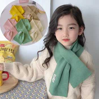 Estilo coreano de Bebê Crianças Anel de Lenço para as Meninas Quentes de Inverno de Malha Sólida Cruz Colar Cachecol 1-10T Crianças Lenços Novo 2022