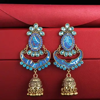 Boho Flor Jhumka bell Brincos Para Mulheres do Vintage Padrão Geométrico de cristal Earings Bijoux boucles d'oreilles Tribal Jóias