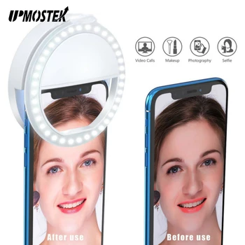 UPMOSTEK Anel Redondo Lâmpada LED USB Cobrado Melhorar Telefone Móvel Lente de Pisca Selfie Luz do Anel de Clip para IPhone, Celulares com Android