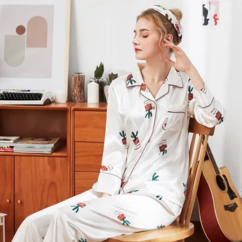 2019 Outono Mulheres Pijamas Verde Cacto Manga Longa Adequado Para As Mulheres Com Idades Entre 16 E 40 Mulheres Pijama Confortável Homewear