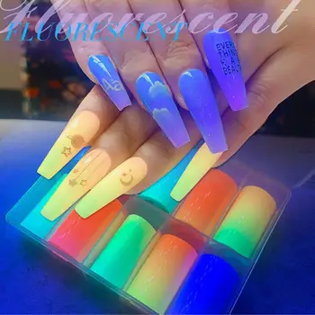 10Pcs/Set Fluorescente de Transferência Estrelado Estilo Ultra Fina de Verão Glitter Nail Art Adesivos de Decoração Para Manicure Decalque