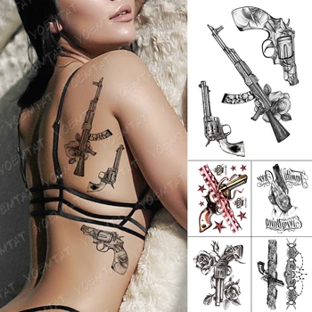 Impermeável Tatuagem Temporária Adesivos De Arma De Peônia Rosa Flor Mecânica Flash Tatuagens Femininas Frio Arte Do Corpo Falsa Tatoo Masculino